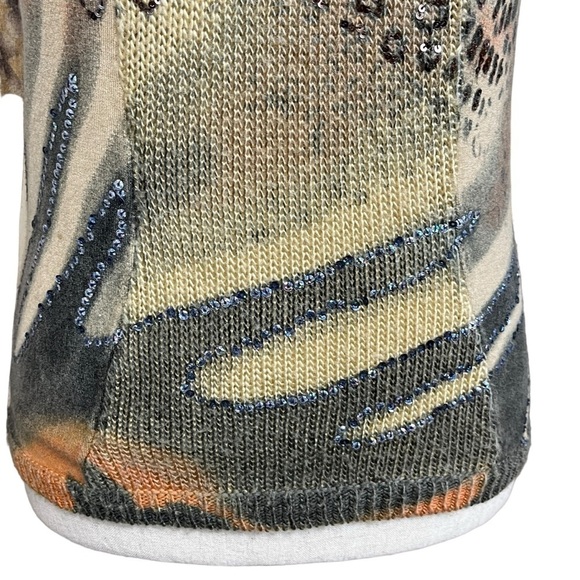 BCBGMazAzria Sequin Floral Animal Print Scoop Sweater. Tan Orange Size S #1284 - Picture 7 of 10